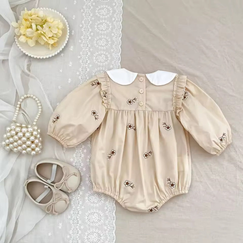 Cotton Embroidered Romper - Oat