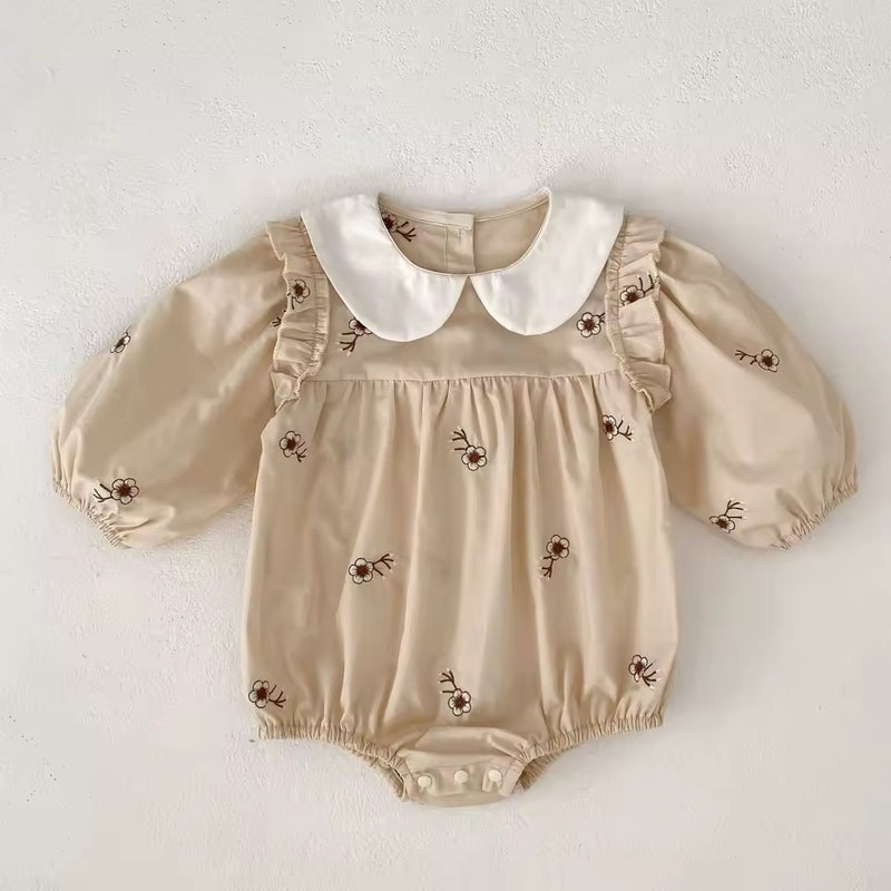 Cotton Embroidered Romper - Oat