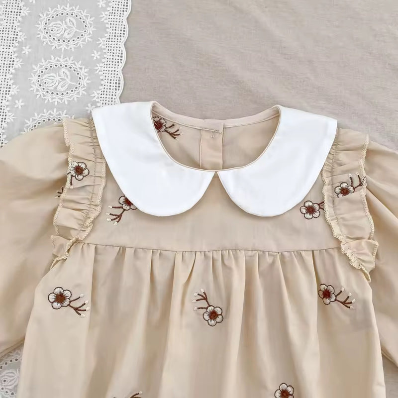 Cotton Embroidered Romper - Oat