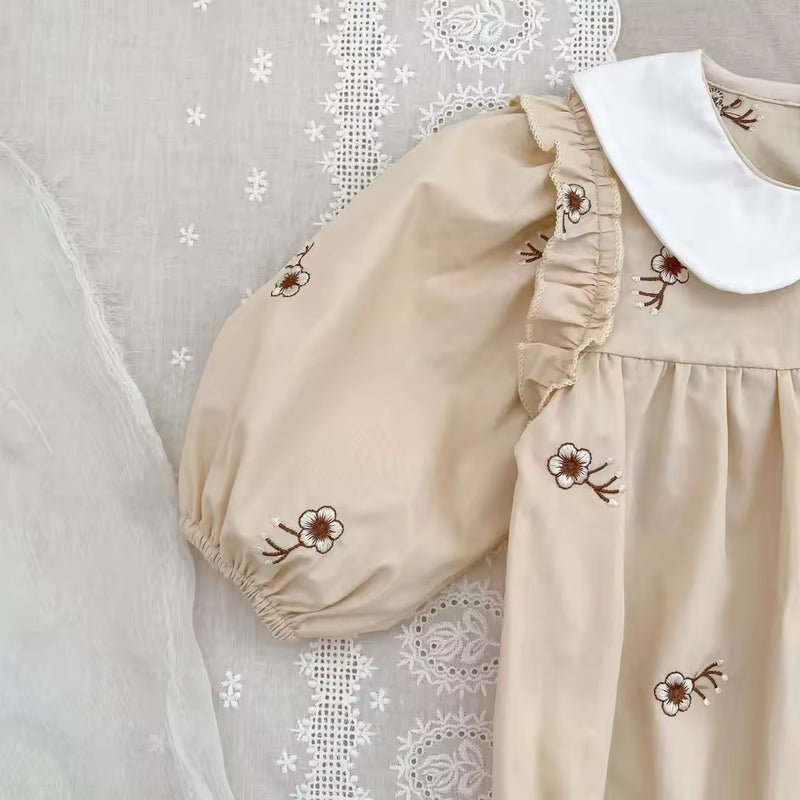 Cotton Embroidered Romper - Oat