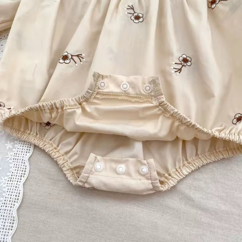 Cotton Embroidered Romper - Oat