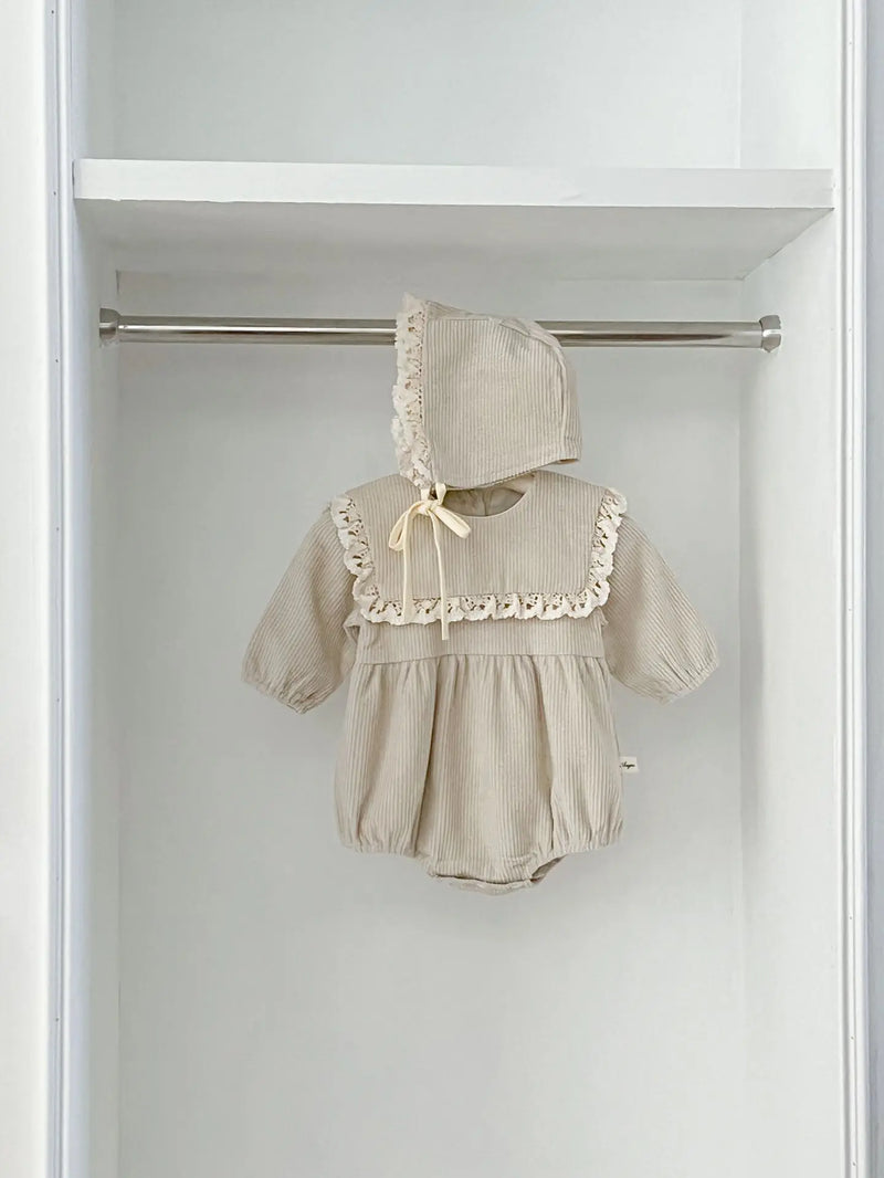 Textured Romper With Matching Bonnet