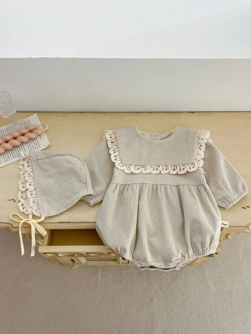 Textured Romper With Matching Bonnet