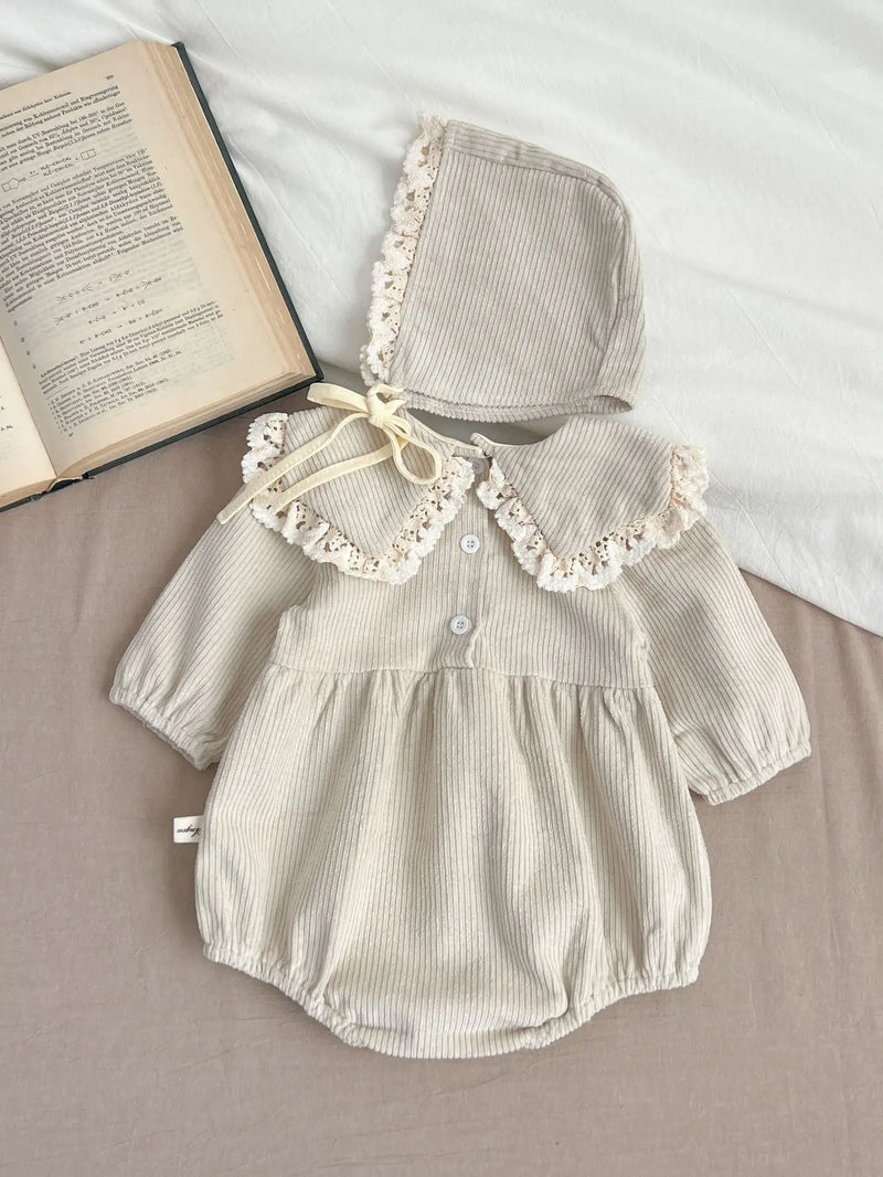 Textured Romper With Matching Bonnet