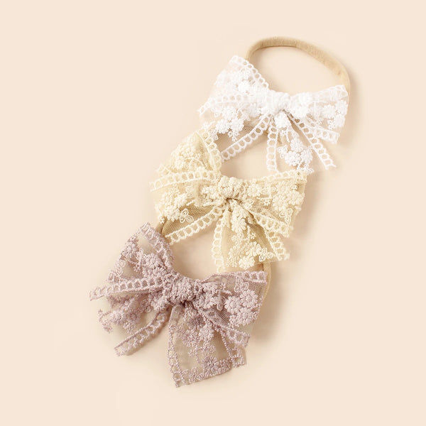 Lace Bow Headband - Pack of 3