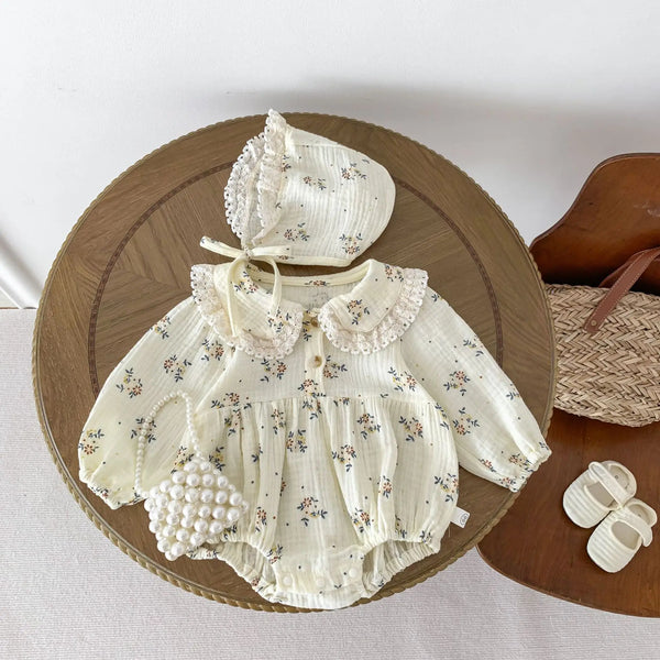 Floral Romper With Matching Bonnet