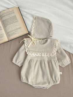 Textured Romper With Matching Bonnet