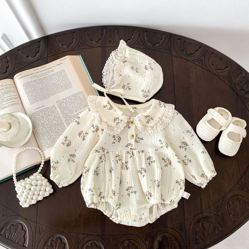 Floral Romper With Matching Bonnet