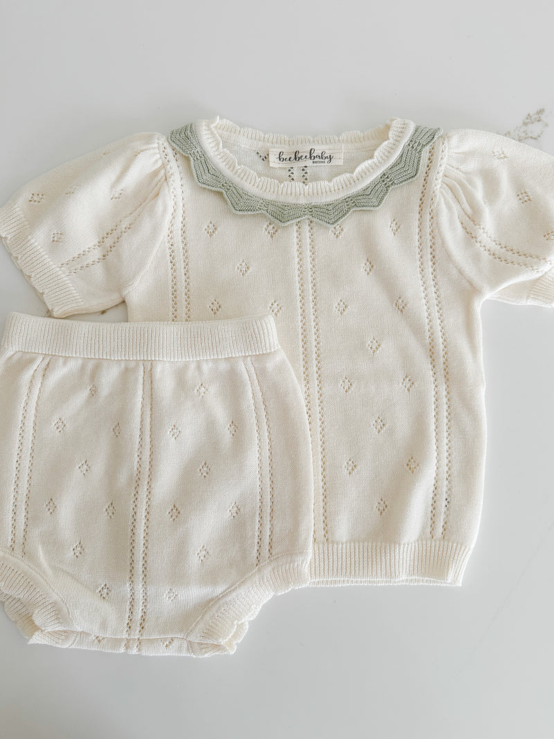 Hollow Out Knit Set - Cream