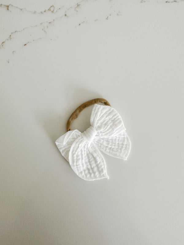 Muslin Bow Headband - White