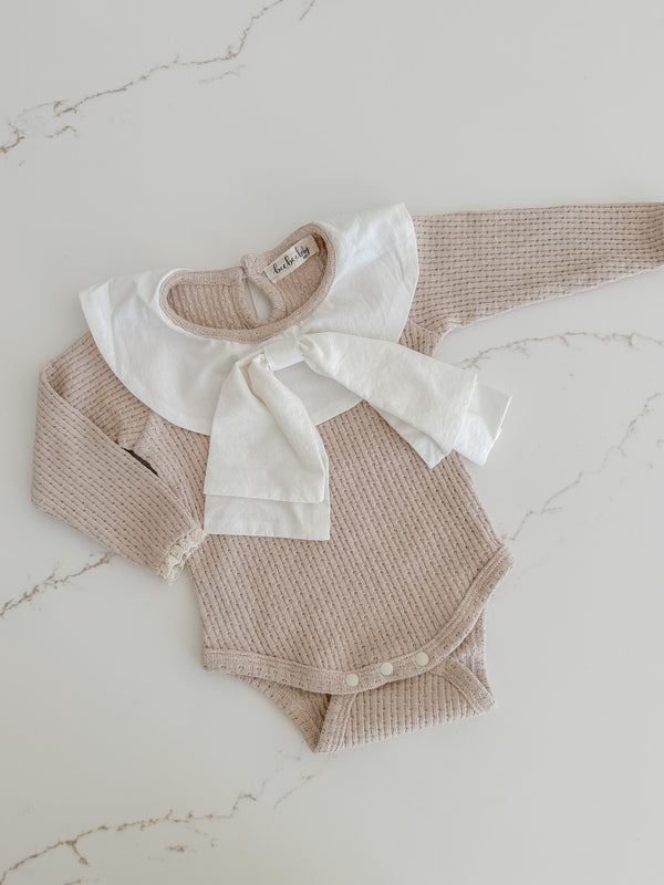 Textured Romper With Bow Collar