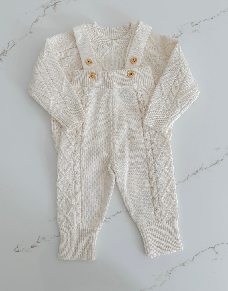 Cable Knit Overalls - Milk