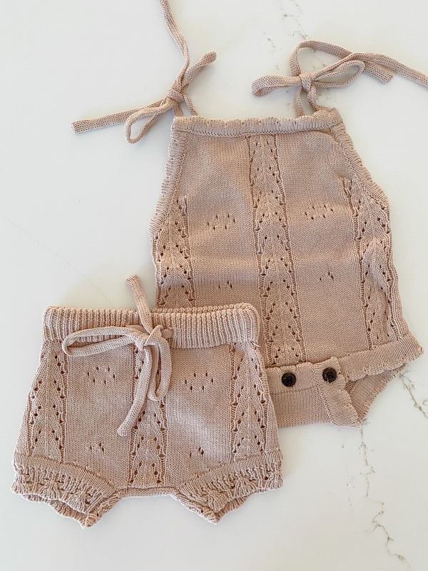 Hollow Out Knit Set - Old Rose