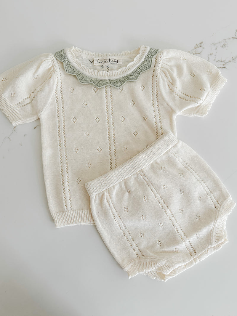 Hollow Out Knit Set - Cream