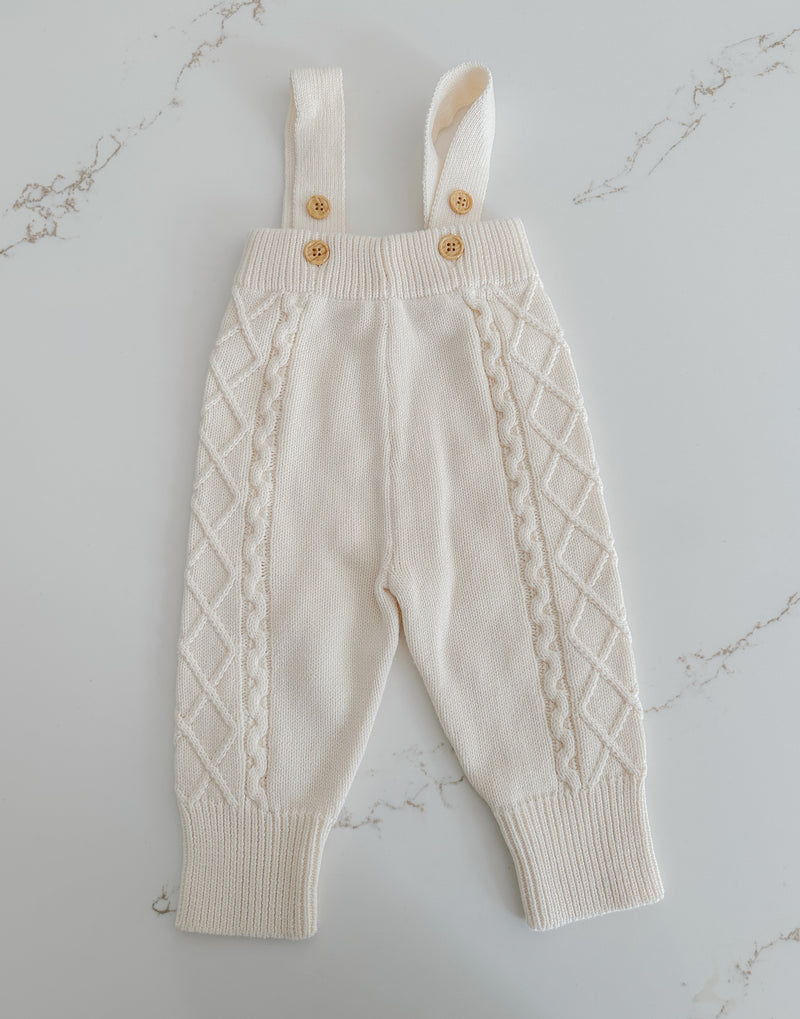 Cable Knit Overalls - Milk