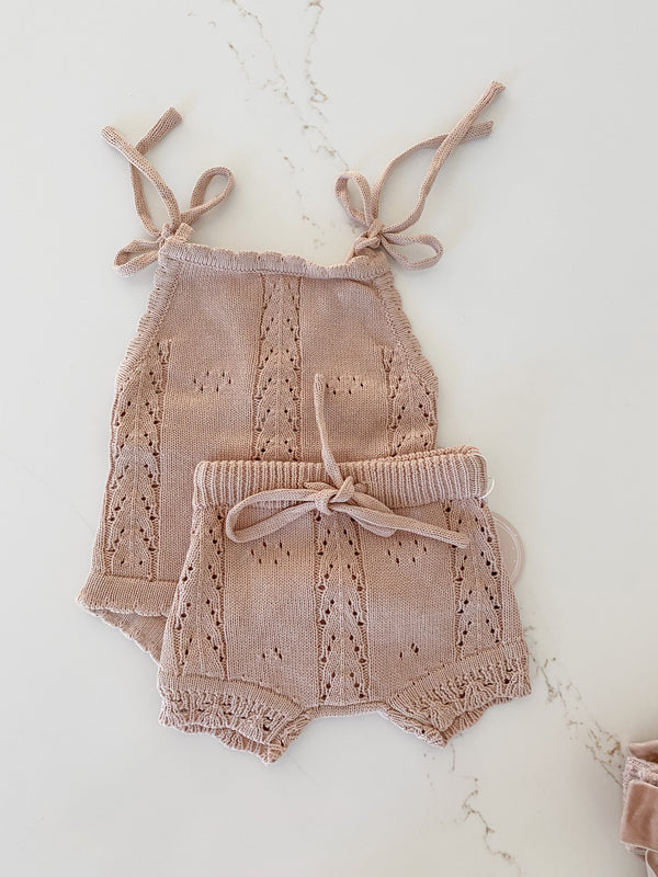 Hollow Out Knit Set - Old Rose