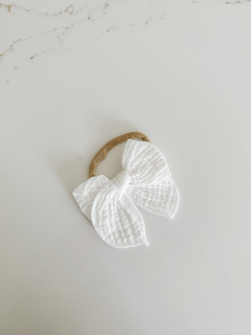 Muslin Bow Headband - White