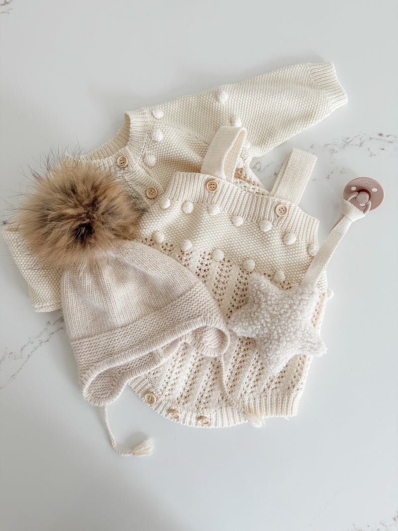 Textured Hollow Out Knit Set  - Milk