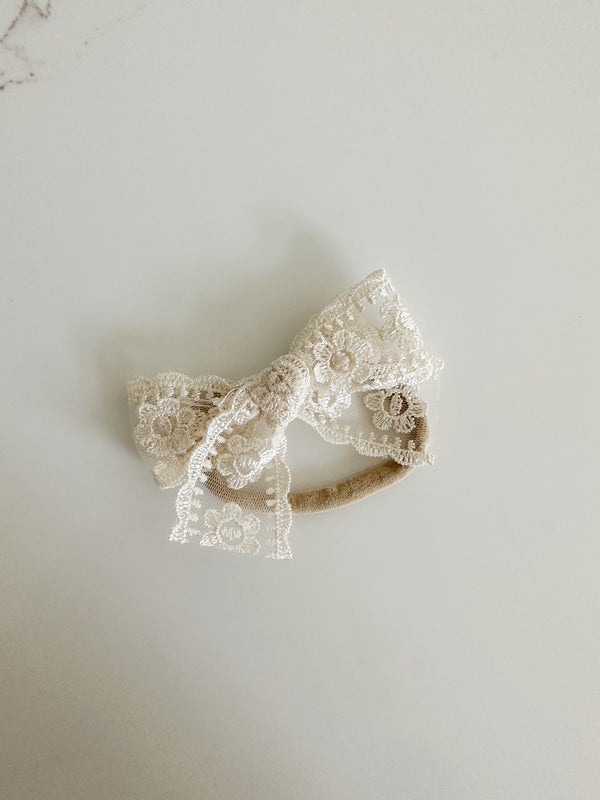 Lace Bow Headband - Beige