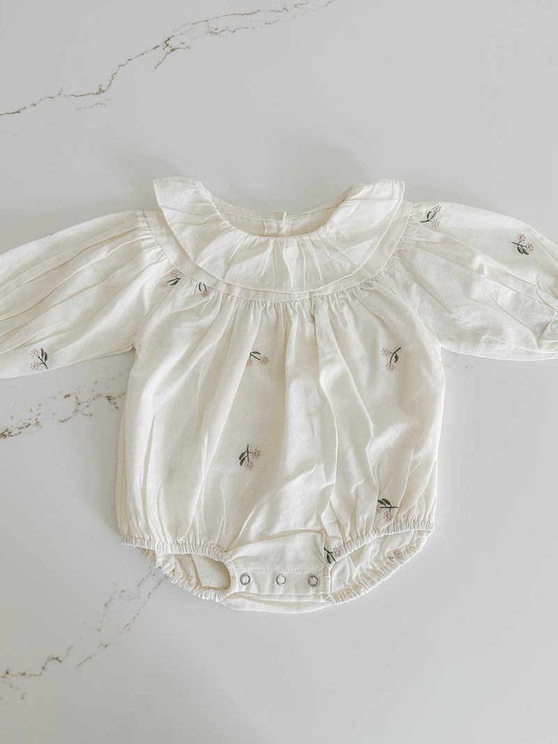 Cotton Embroidered Romper - Oat