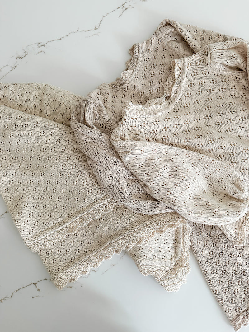 Hollow Out Knit Blanket - OAT