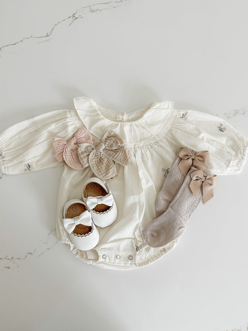 Cotton Embroidered Romper - Oat